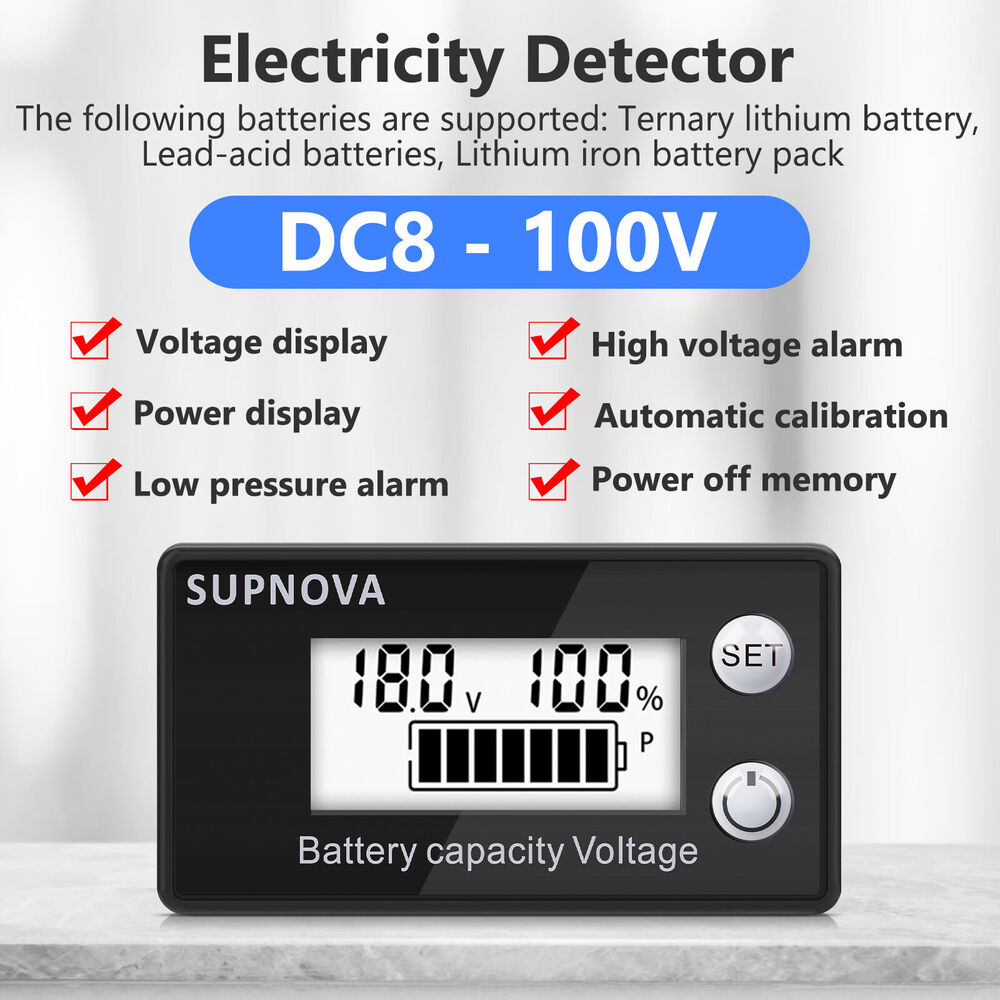 Battery Capacity Indicator Monitor Voltmeter Lithium Voltage Meter Tester Gauge