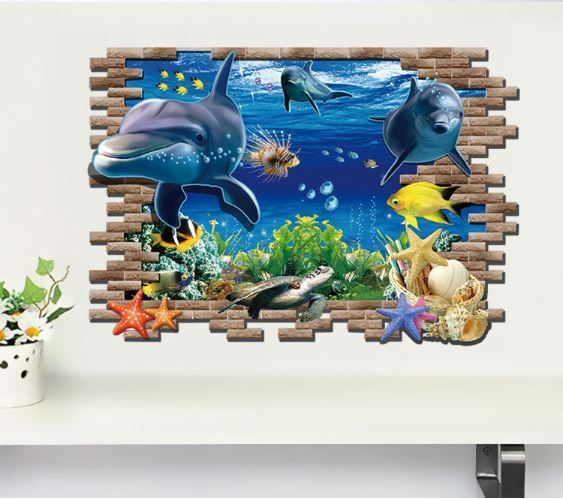 3D Wall Stickers Removable Sea Dolphin Fish Star Room Decal Gift Bathroom Gift