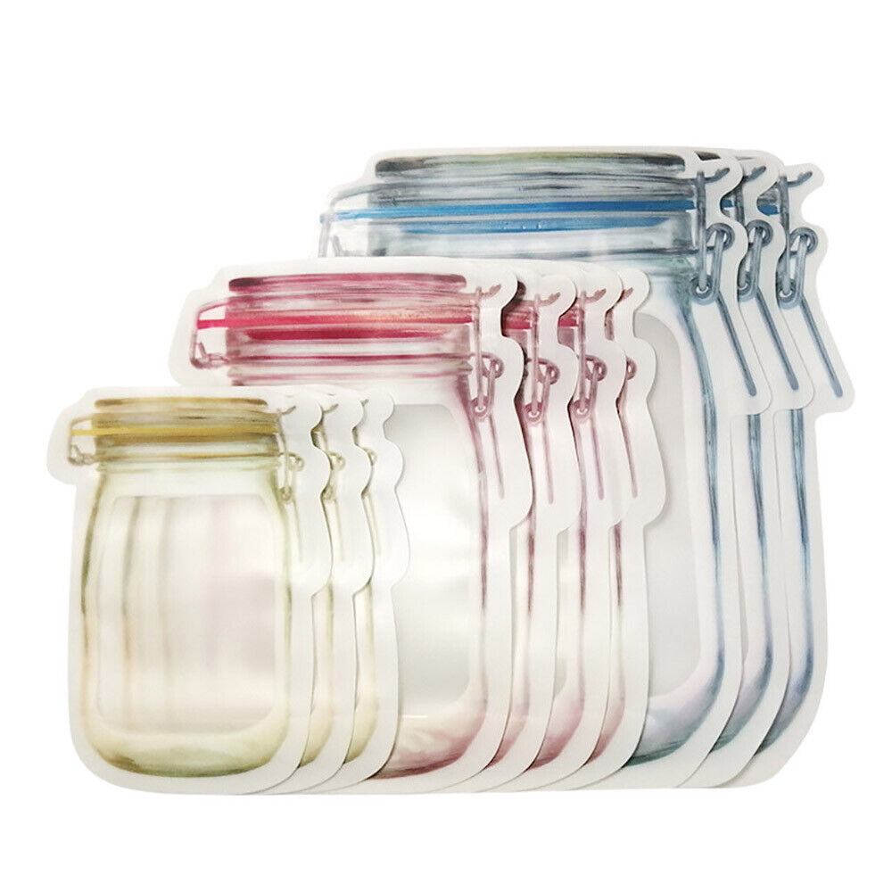 10pcs Mason Jar Reusable Zip Bag Food Storage Stand Up Zipper Pouch PE