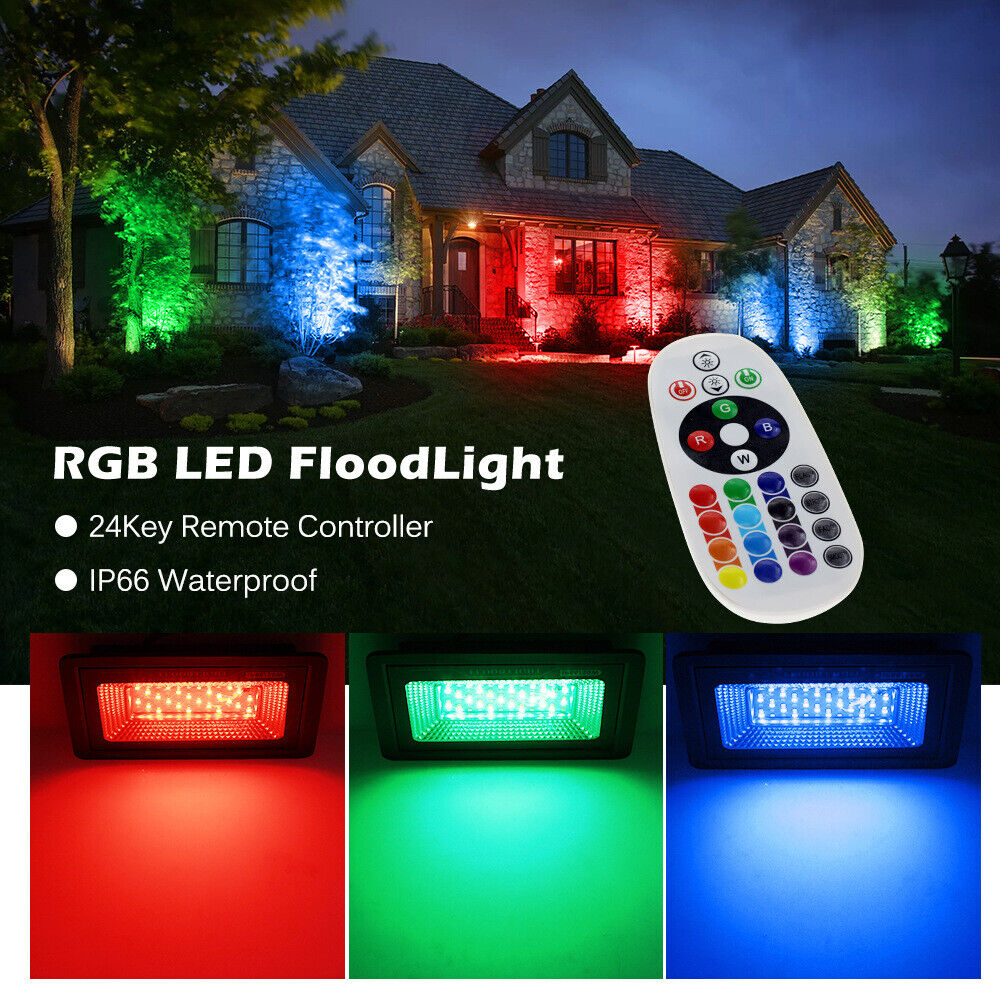 RGB LED Flood Light 50W/100W Outdoor Spotlight Remote Control IP66