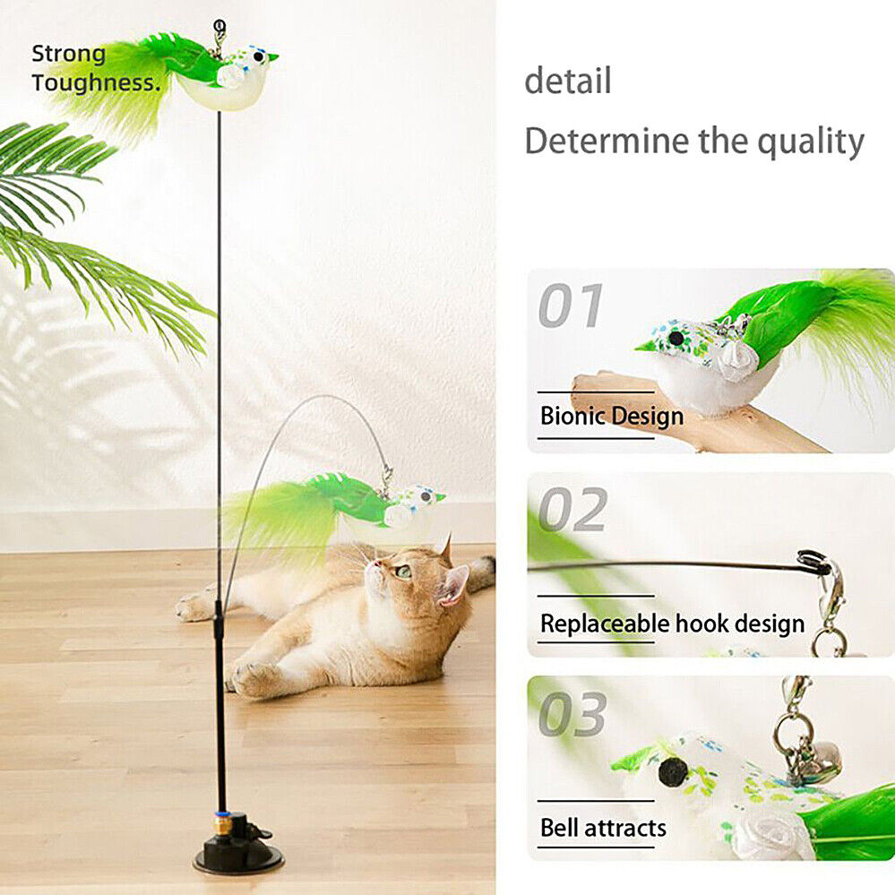 Interactive Cat Toys Simulation Bird Feather Toys Suction Cup Pet Teaser Wand