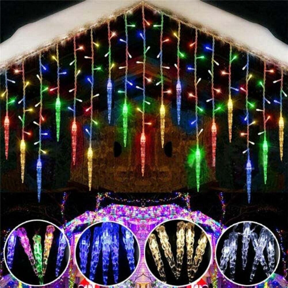 LED Icicle Falling Rain Curtain Fairy String Lights Outdoor Christmas Xmas Party