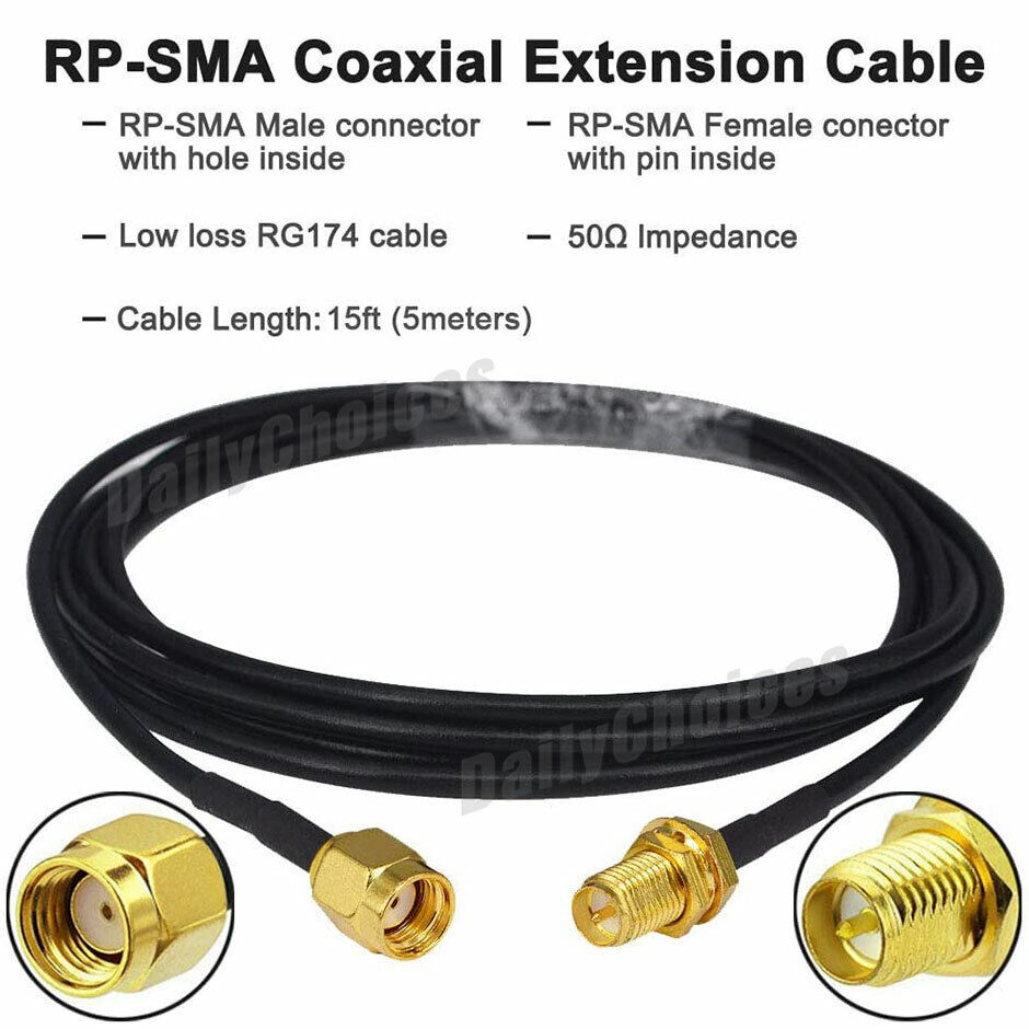 RP-SMA Male to Female Coaxial Extension Cable Antenna Aerial WiFi Router