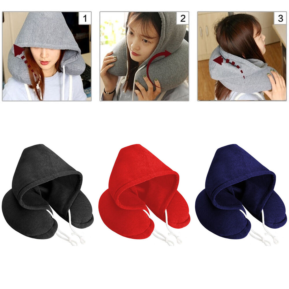 Soft Comfortable Hooded Neck Travel Pillow U Shape Airplane Pillow with Hoodie