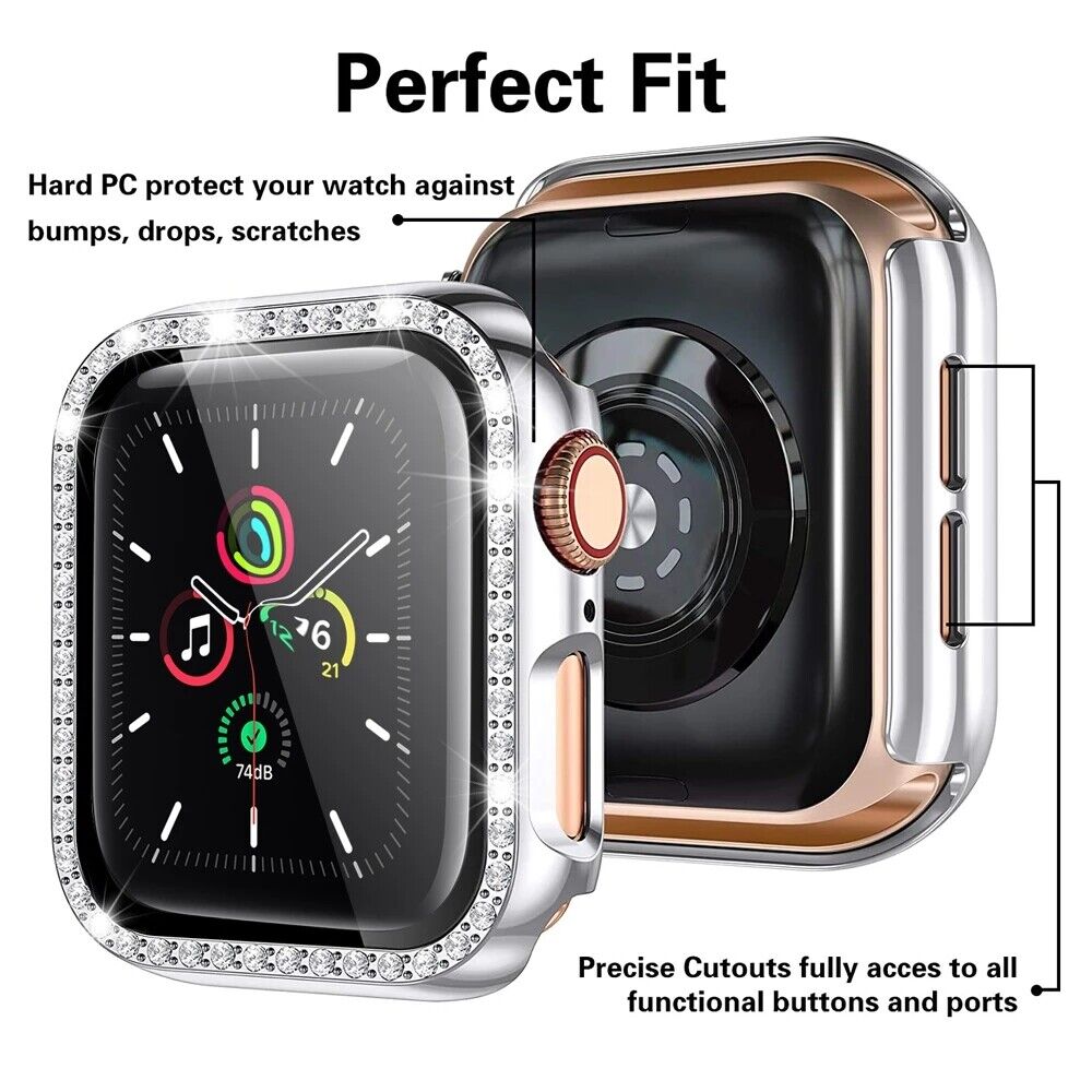 For Apple Watch SE 40mm 44mm 41mm 45mm Bling Diamond Case With Screen Protector