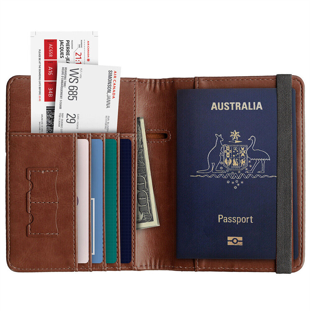 Travel Passport ID Card Wallet Holder Cover RFID Blocking Leather Purse Case