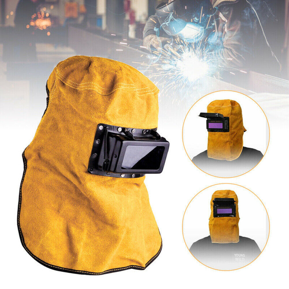 Welder Helmet Welding Mask Solar Auto Darkening Filter Lens Cow Leather Hood Cap