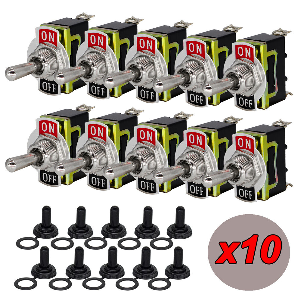 10x ON/OFF Toggle Flick Switch 250V Car Dash Light Metal 12 Volt Boot Waterproof