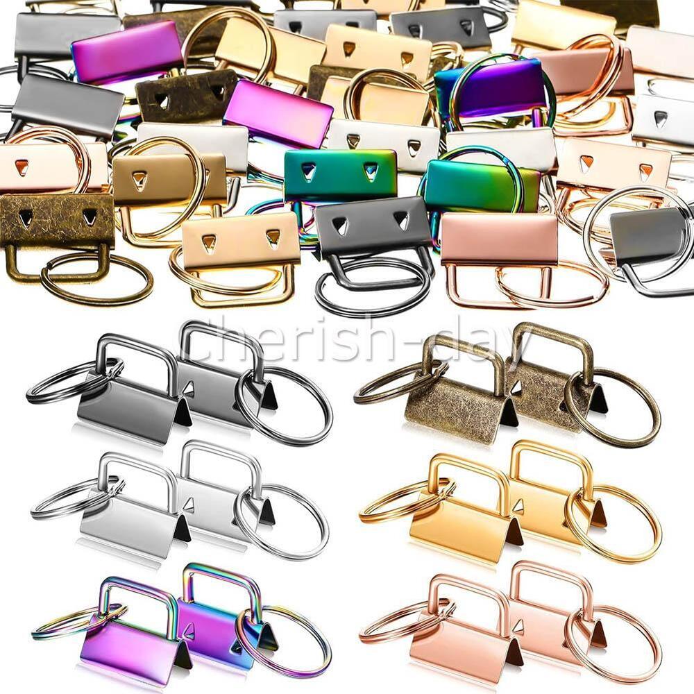 60PCS Key Fob Hardware Keychain Split Ring Wrist Wristlet Cotton Tail Clip