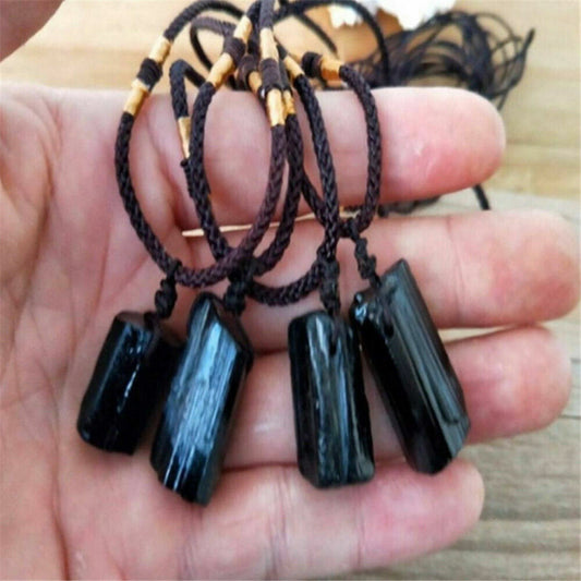 Women Men Black Natural Tourmaline Stone Pendant Crystal Gem Specimen Necklace