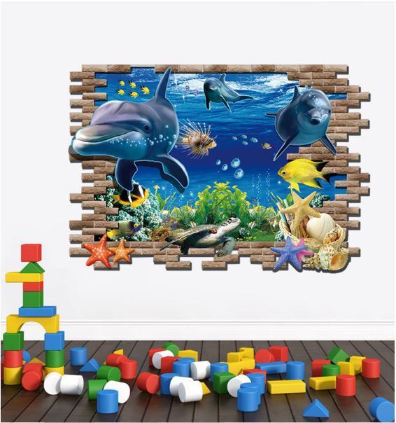 3D Wall Stickers Removable Sea Dolphin Fish Star Room Decal Gift Bathroom Gift