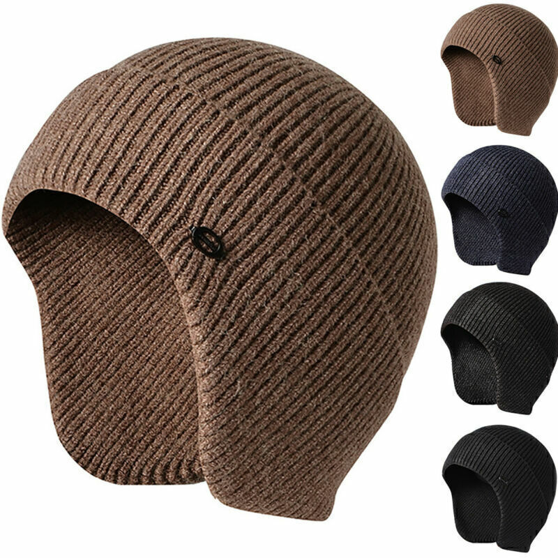 Winter Knitted Hat Men Women Warm Thick Beanie Fleece Ski Cap Outdoor Thermal