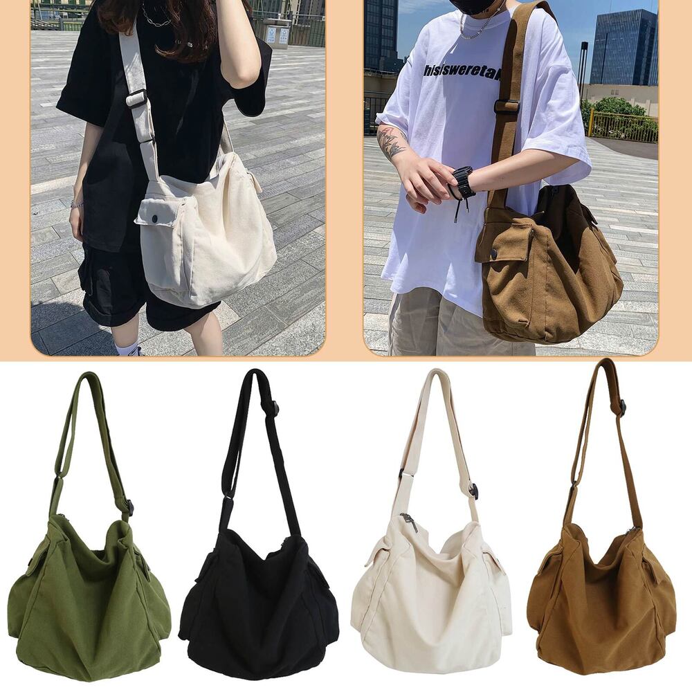 Soft Canvas Shoulder Crossbody Bag Large Capacity Solid Color Messenger Handbags