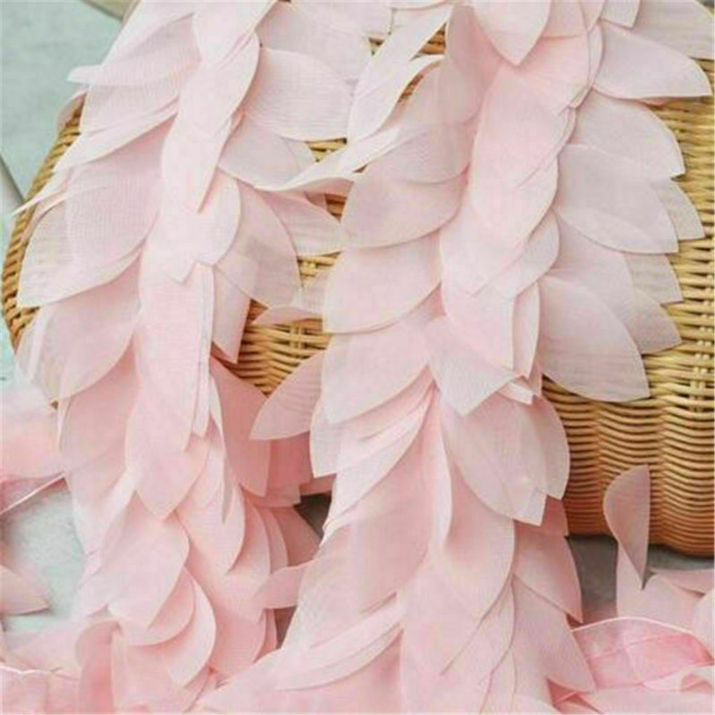 1 Yard Chiffon Leaves Trim - Wedding Dress Bridal Lace Fabric Ribbon DIY Craft