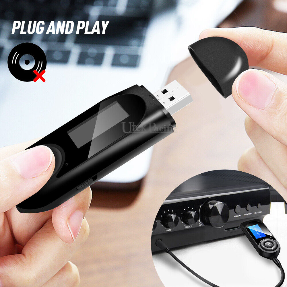 USB Bluetooth 5.0 Transmitter Receiver Audio Adapter AUX 3.5mm TV CAR PC Speaker