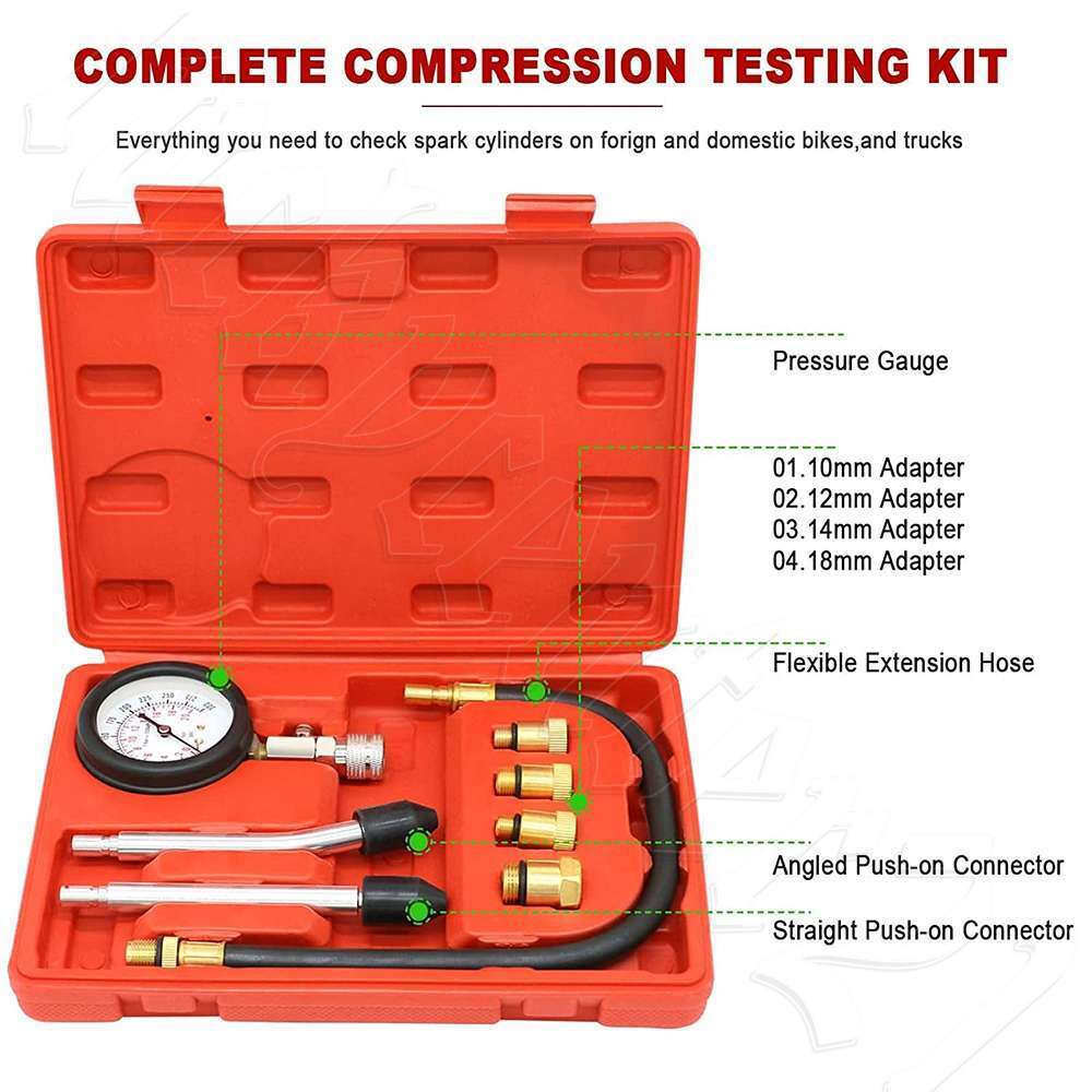 Petrol Engine Compression Tester Kit Set For Automotives Car Motorcycle 0-300Psi