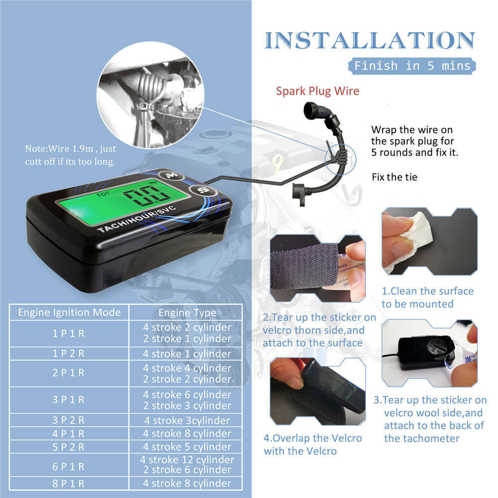 New Digital Display LCD Hour Meter Tachometer Timer With Backlight DJ-A01 XL