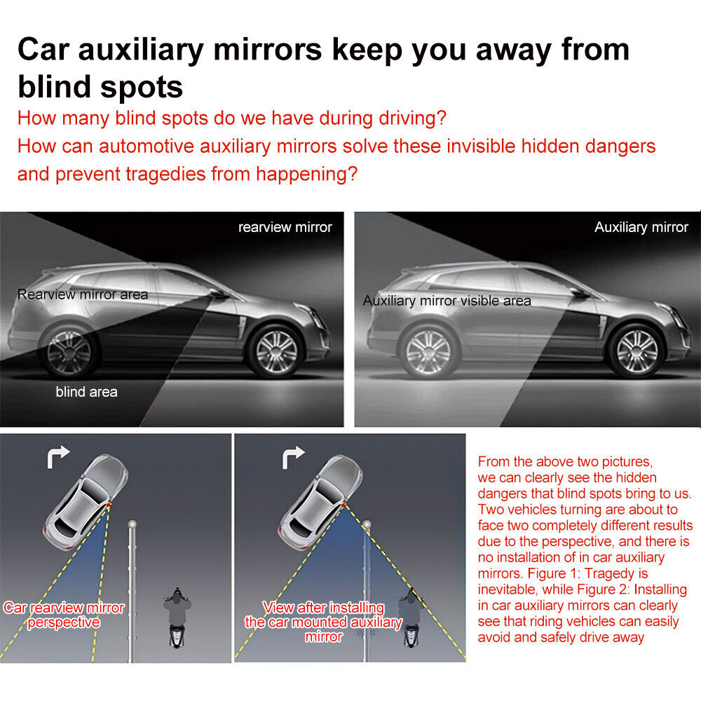 2x Adjustable Wide Angle Blind Spot Mirror for Driving Parking Safety Universal