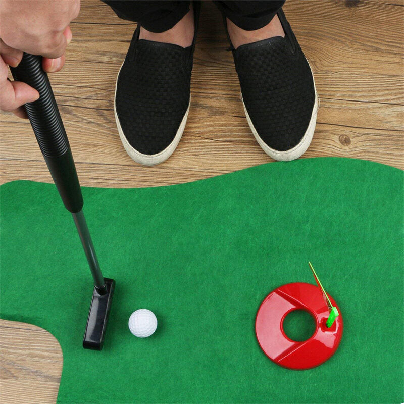 Xmas Gift Game With Putter Novelty Toy Toilet Mini Golf Mat Unusual Joke Prank