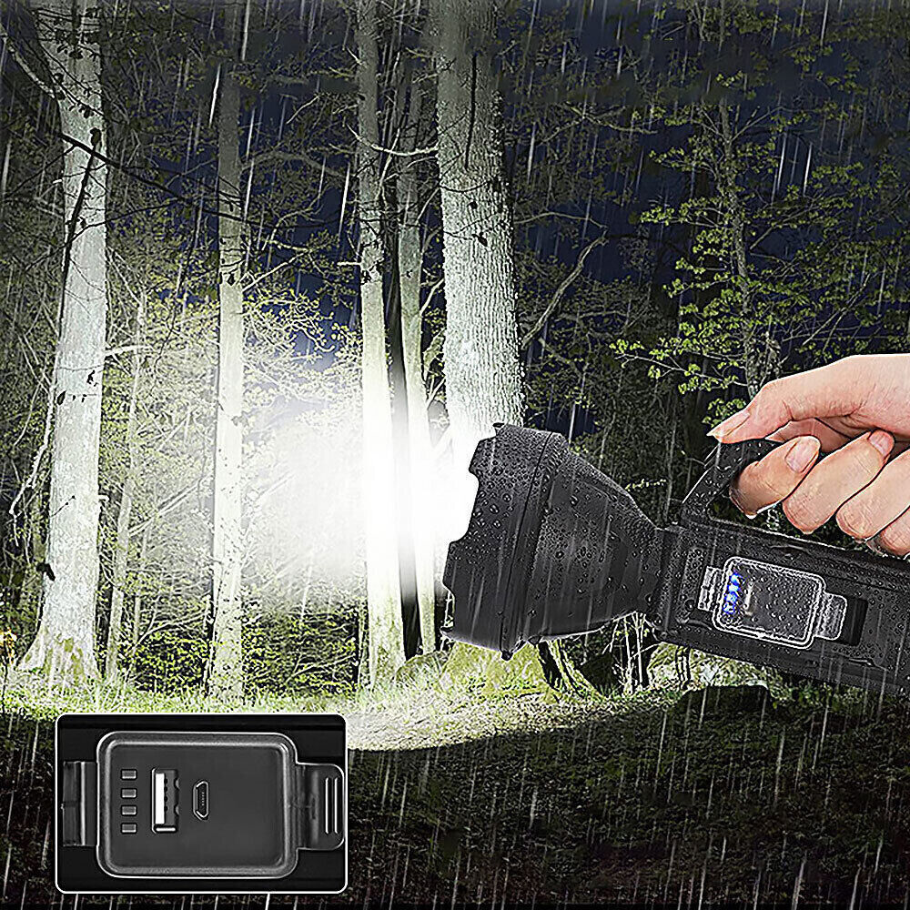 Solar LED Searchlight USB Rechargeable Spotlight Flashlight Torch Strobe Lights