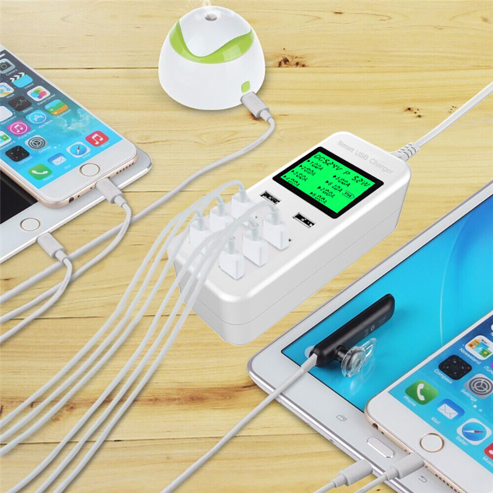 USB Charging Station 8-ports AC 240V Hub Travel Power Adapter Dock Phone Charger