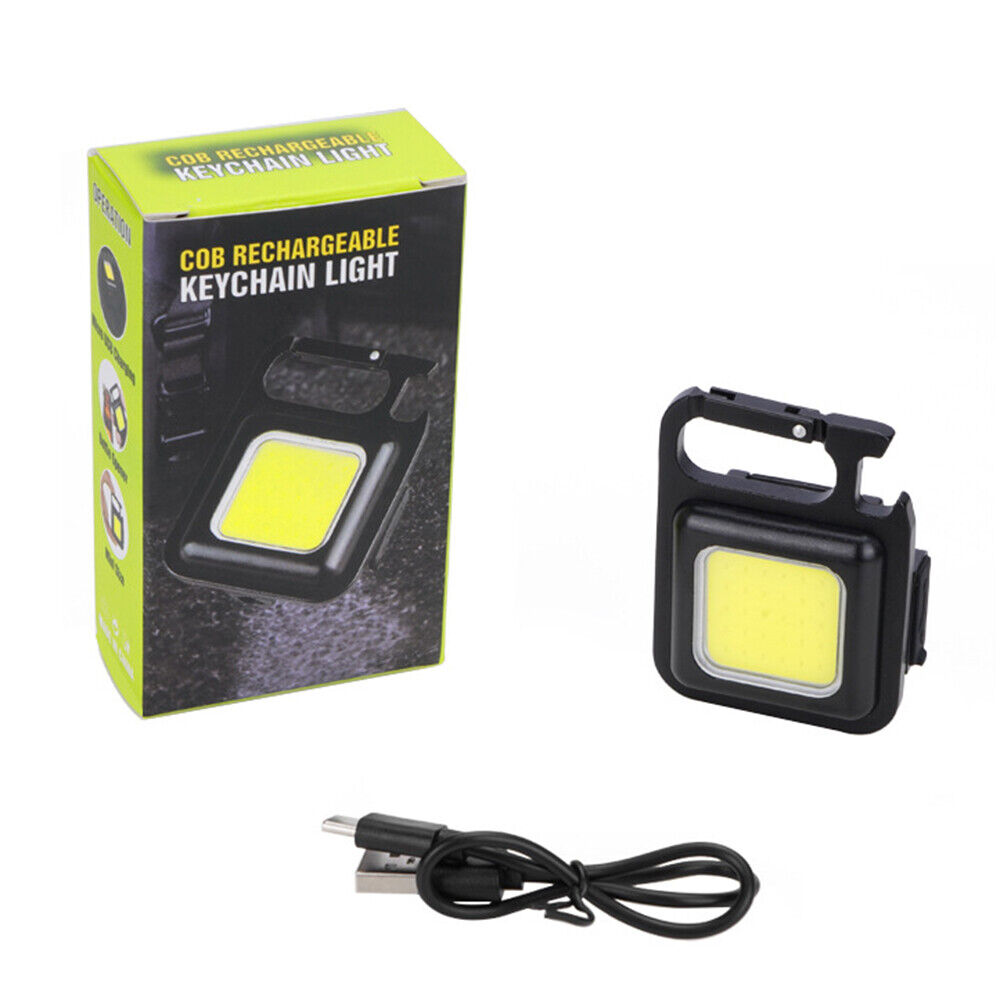 Mini Pocket COB LED Work Light Keychain Flashlight Torch Lamp USB Rechargeable