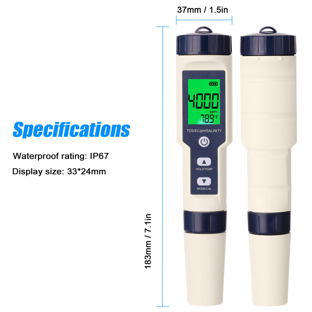 5 in 1 PH Meter TDS/EC/Salinity/Temperature SPA Water Quality Monitor Tester