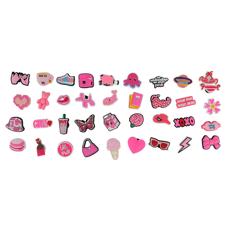 37PCS Pink Shoe Charms for Girls Croc Shoes Accessories Sandals DIY Decoration