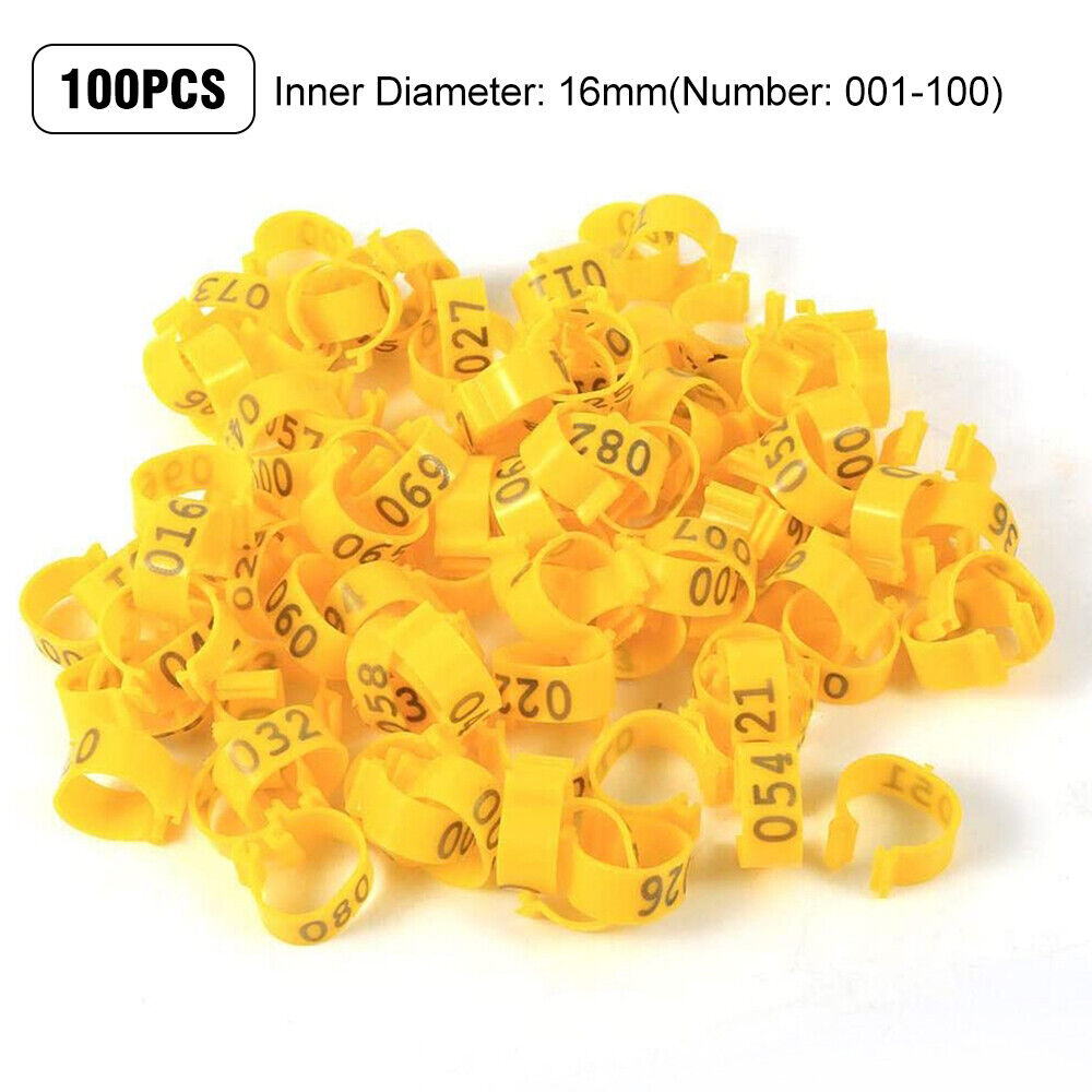 100PCS 001-100 Numbered 8/16 mm Pet Poultry Goose Chicken Duck Leg Band Rings