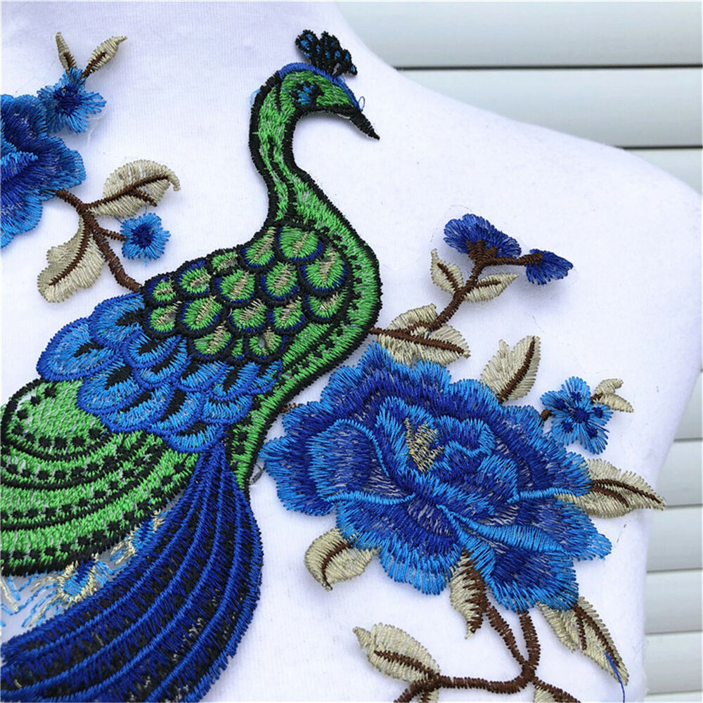 Sequin Peacock Lace Fabric Collar Neckline Applique Sewing DIY Clothing Decor