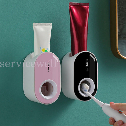 NEW Automatic Toothpaste Dispenser Wall-mounted Rack Toothbrush Holder Bathroom