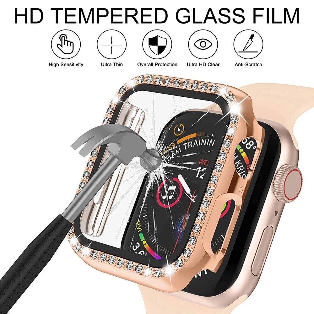 For Apple Watch SE 40mm 44mm 41mm 45mm Bling Diamond Case With Screen Protector