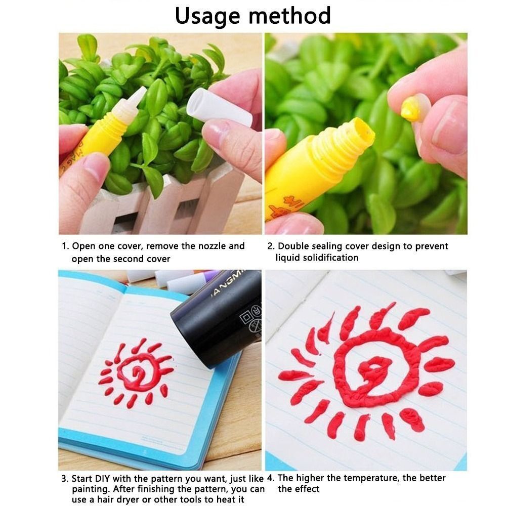 6PC Puffy 3D Art Pens - Ink Puffs Up Like Popcorn Just Use Kids Hairdryer DIY