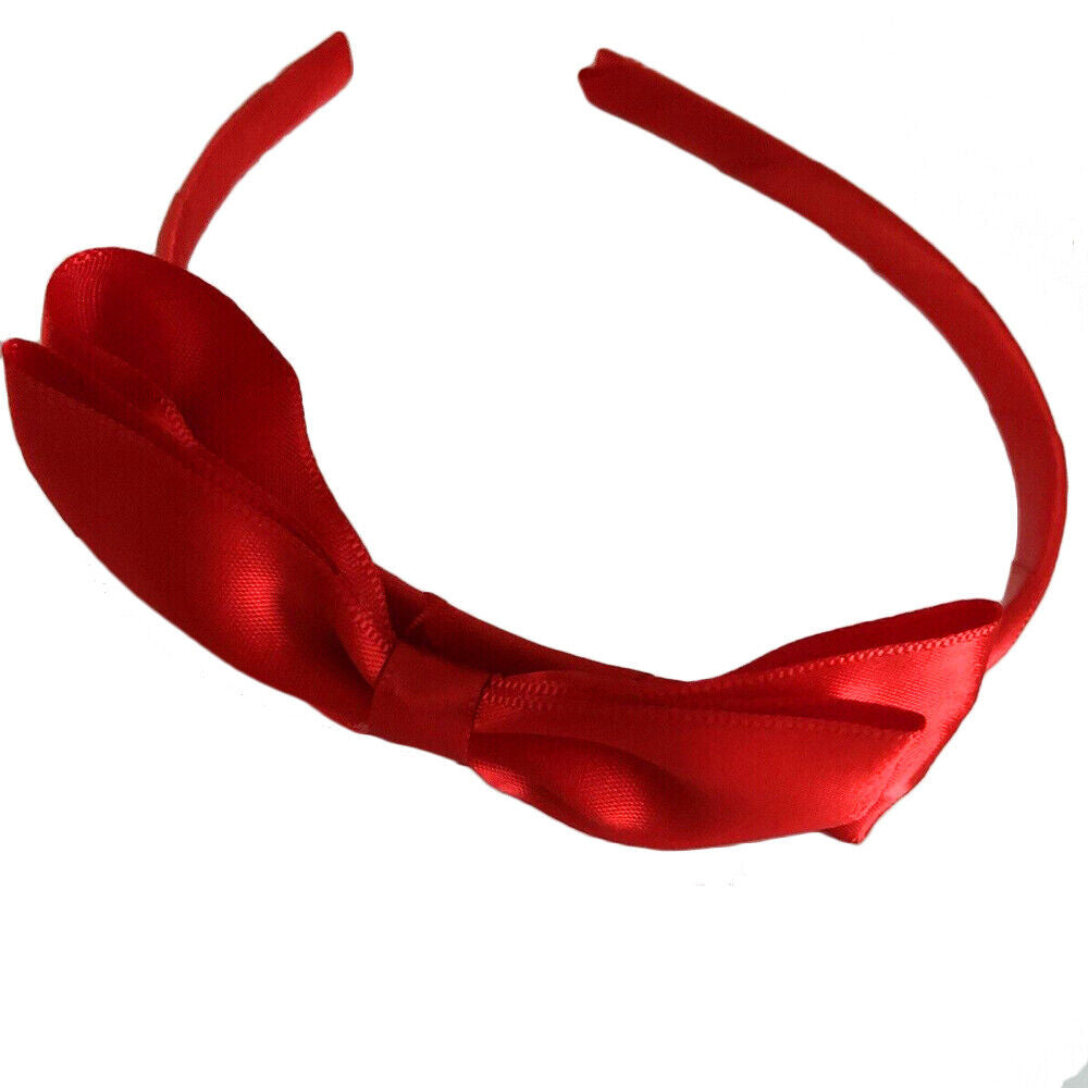 Women Lady Girls Bright Red Bow Ribbon Princess Headband Hairband Hair Head Band