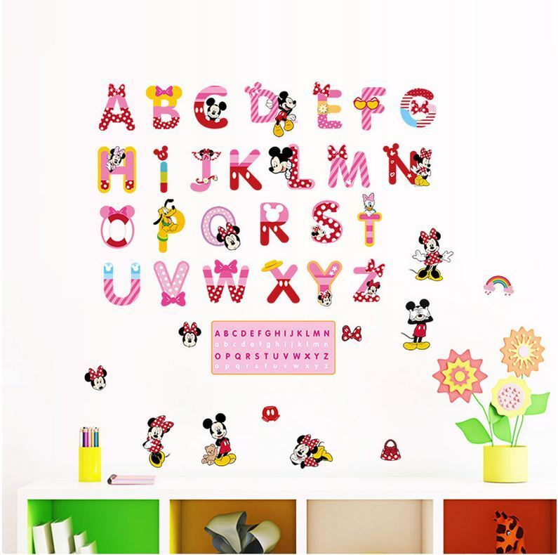 Mickey A-Z Colorful letters Alphabet Kids Wall Stickers Removable Art DIY Decal