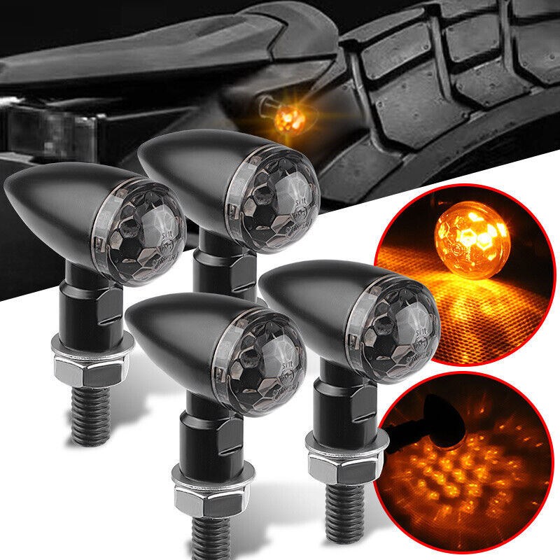 4X Mini Motorcycle Bullet Indicators LED Turn Signal Light For Bobber Cafe Racer