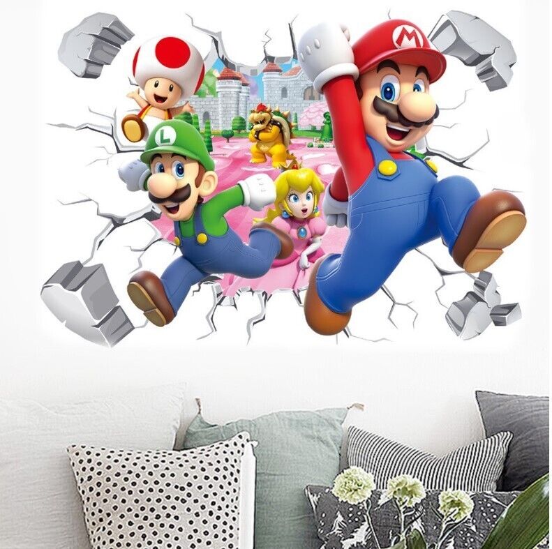 3D Wall Stickers Removable Super Mario Bros Game Kids Broken Wall Bedroom Decor