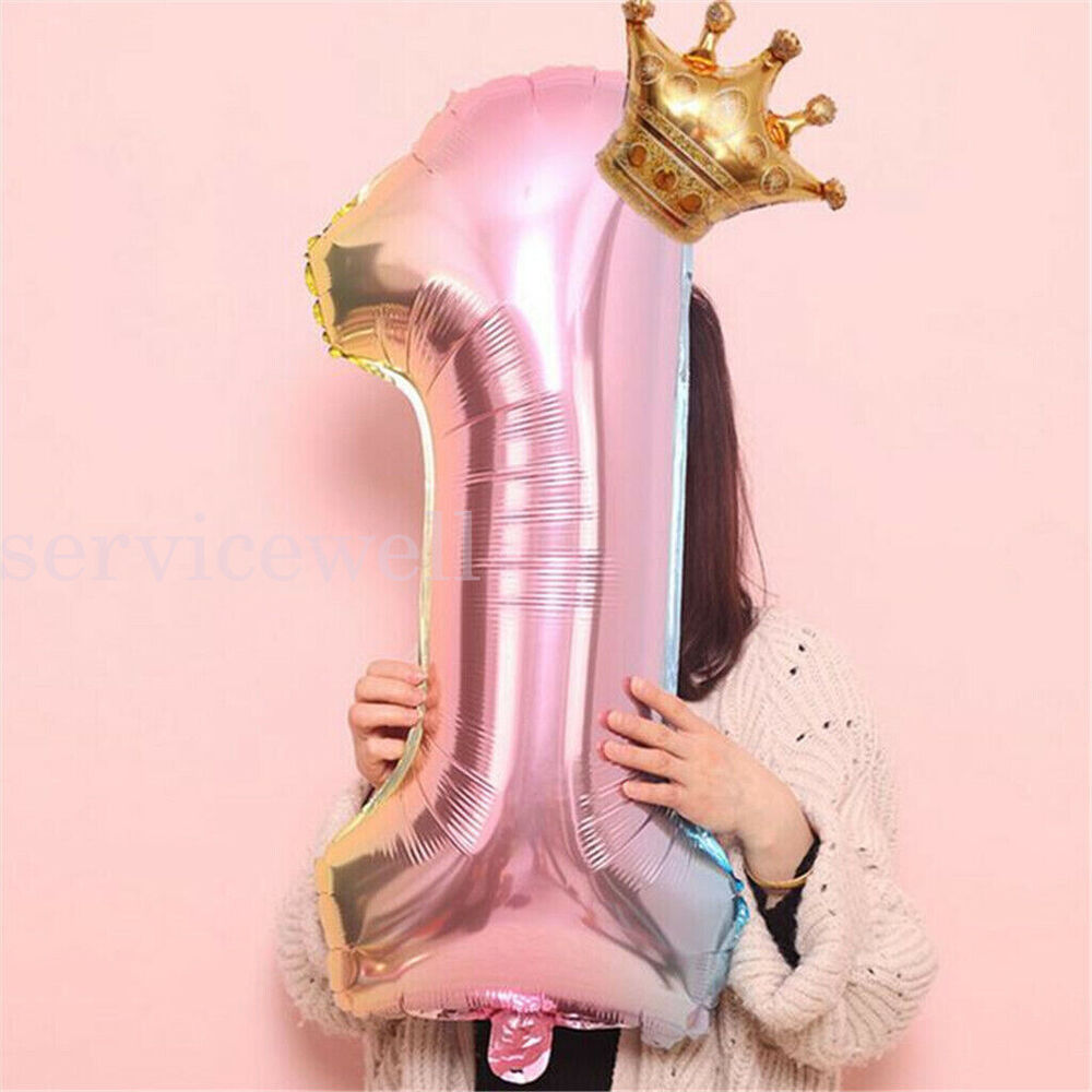 32" Rainbow Number Foil Balloon with Gold Crown Birthday Party Wedding New Year