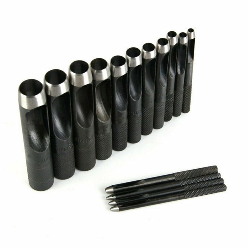 Round Hollow Punch Set Hand Tools Hole Punching Leather Gasket CARBON Steel