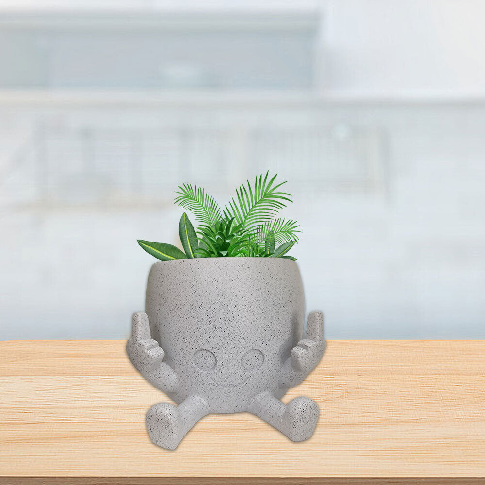 Smiling Plant Pot with Middle Fingers Up, Unique Funny Cute Succulents Plant Pot