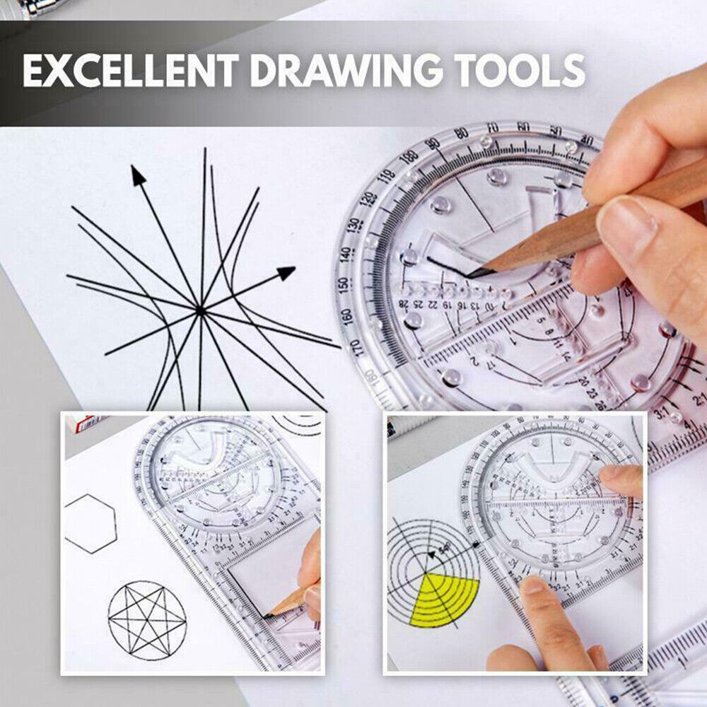 Multifunctional Geometric Ruler Drawing Template School Office Measuring Tool