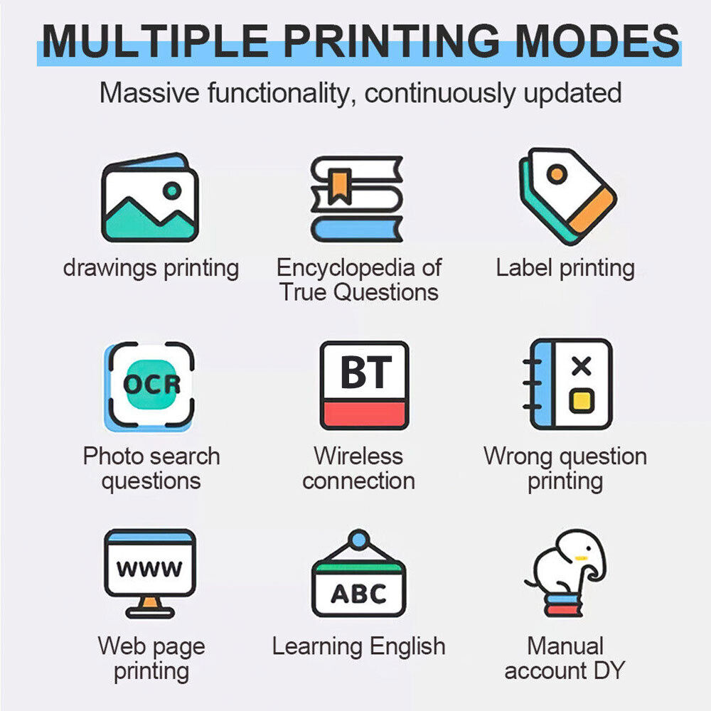 Mini Pocket Thermal Printer Photo Notes Inkless Sticker Pen USB Cable Wireless