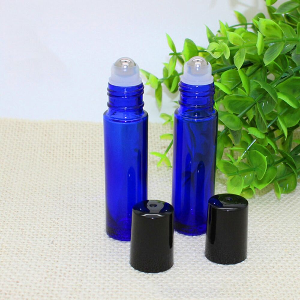 50X Roller Bottles Blue THICK Glass Steel Roll On Ball For Essential Oils 10ml