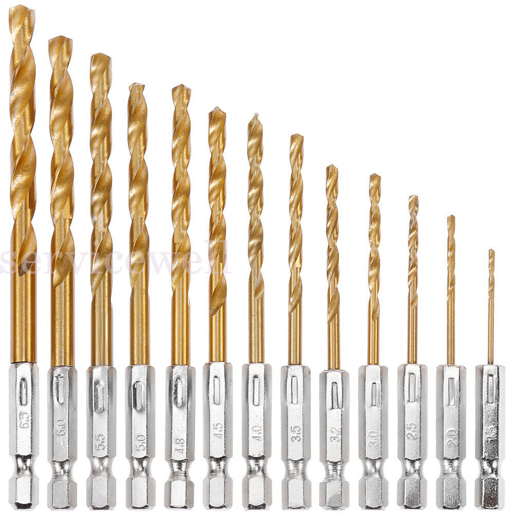 Quick Change Drill Bits 13 pcs Hex Shank Set Soft Metal Wood Timber Drilling NEW