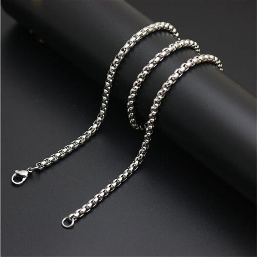 1/2/3/5/7MM Silver Stainless Steel Mens Womens Jewelry Box Chain Necklace 16-40"