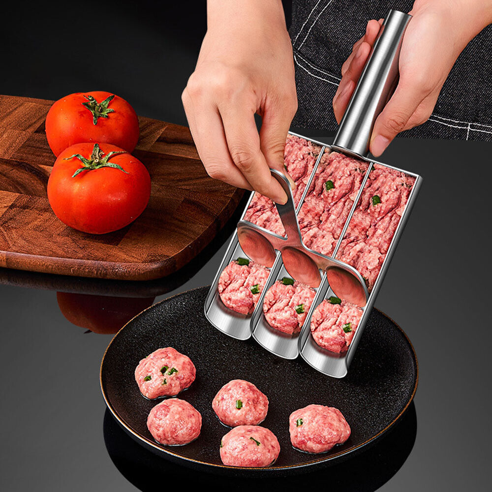 Kitchen Triple Meatball Maker, 304 Stainless Steel Meat Baller Maker Mold NEW