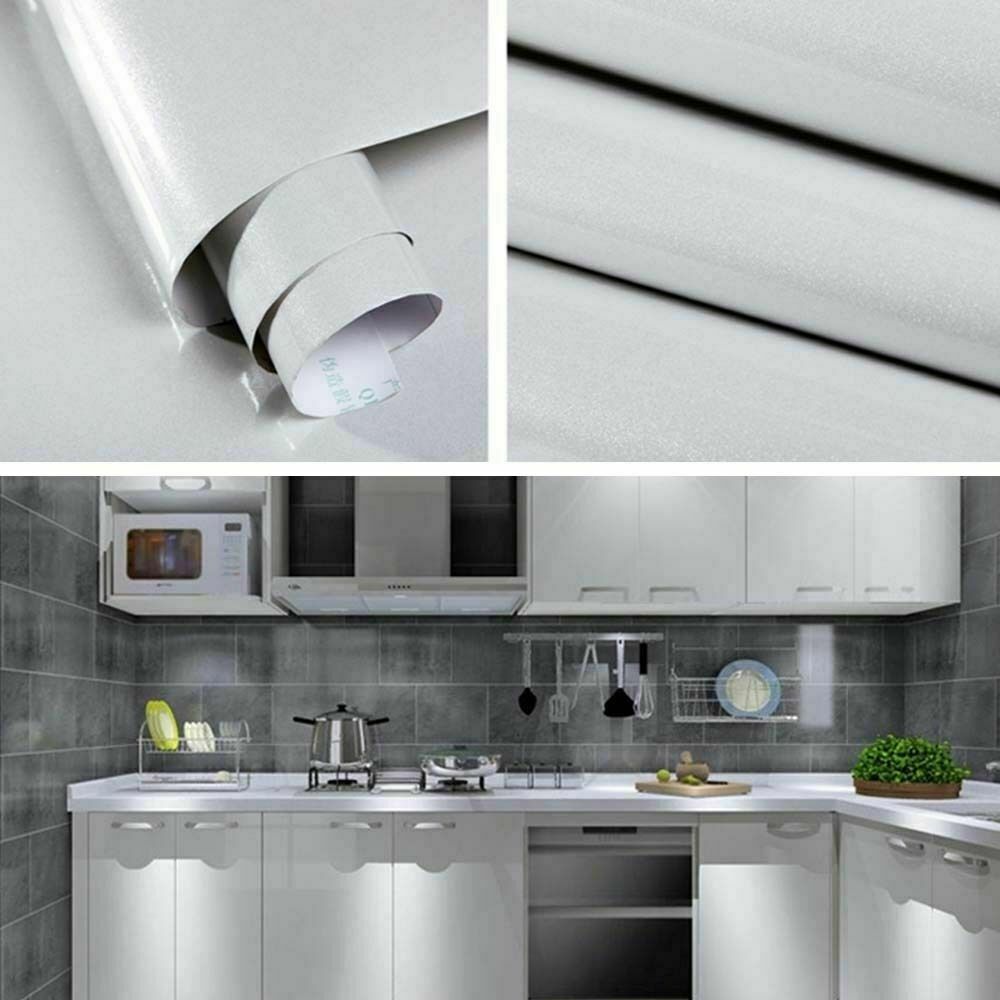 Glossy Vinyl Self Adhesive Kitchen Cupboard Door Drawer Wardrobe Cover PVC Film