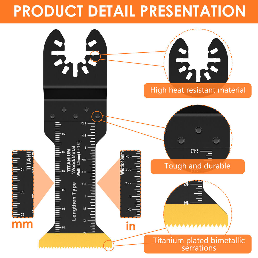 3Pcs Extra-Long Titanium Bi-Metal Oscillating Saw Blade Set Oscillating WaGZb