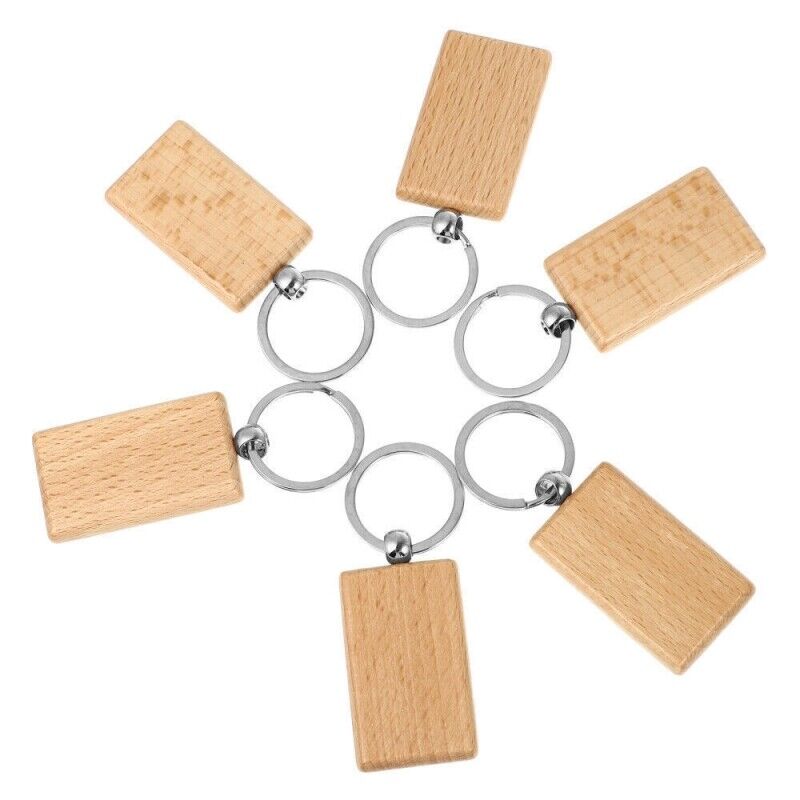 10pcs Blank Rectangle Wooden Key Chain DIY Wood Keyrings Key Tags Friends Gifts