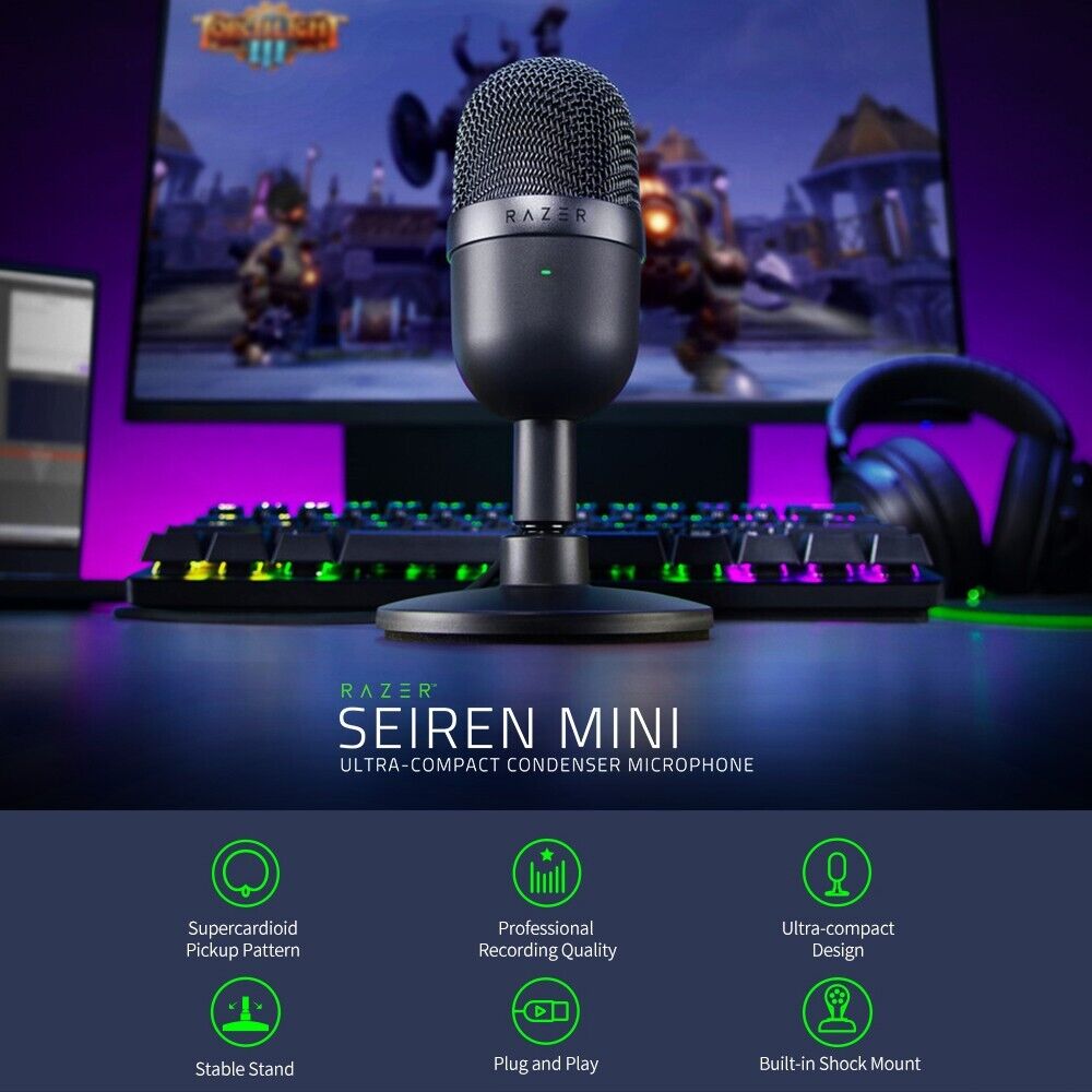 Razer Seiren Mini Microphone Ultra Compact Condenser Recording Gaming USB Mic